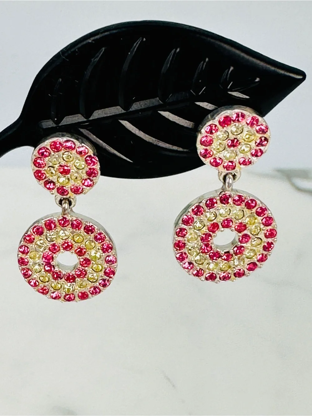 Elise Ryan Sterling Pink and Yellow Crystal Circle Drop Earrings Alex’s Lemonade